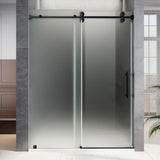 UNIKOO Frameless Stainless Steel Sliding Shower Door with 3/8" (10mm) Certified Tempered Acid-Etch e Glass. The King Series