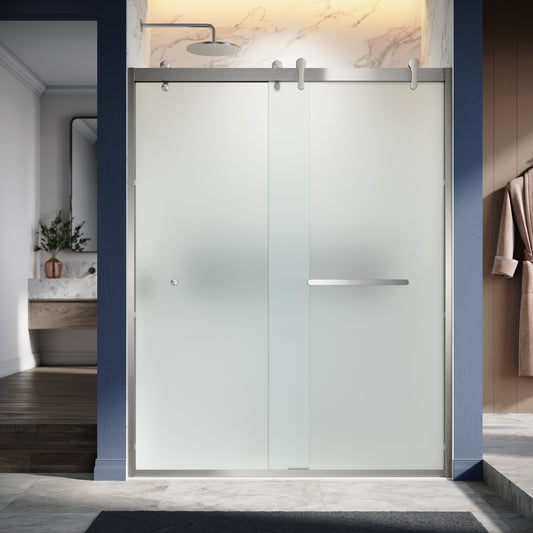 UKD08- 60 in. W x 76 in. H  1T1F Double Sliding Semi-Frameless Bathtub Door with EnduroShield in Acid Etch Glass