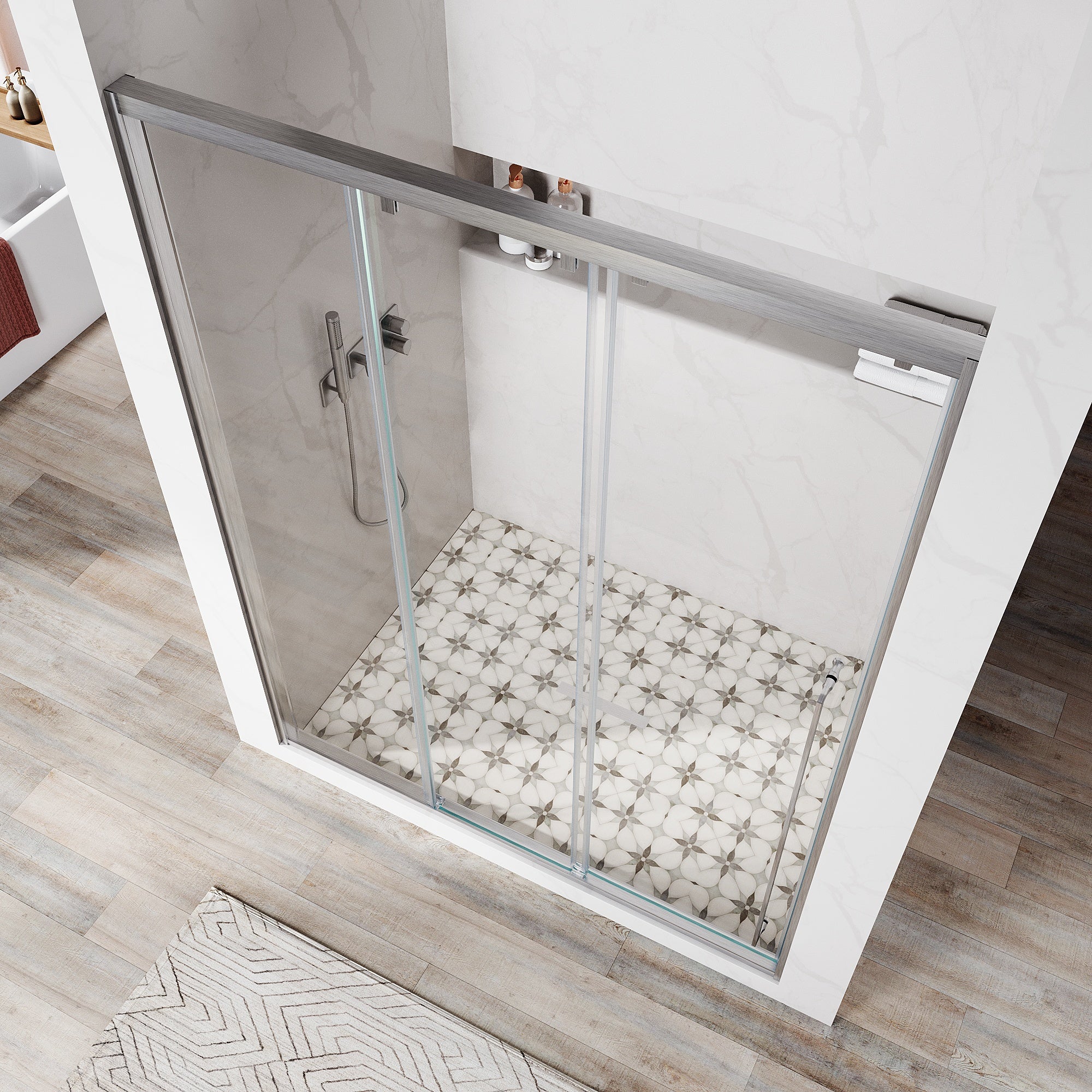 56"- 60" W×66" H Framed Stainless Steel Bypass Sliding Shower Door in Matte Black with Three 5/16" (8mm) Certified Tempered Clear Glass UKS13-60x66