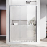 56-60英寸宽×76英寸高哑光黑色不锈钢推拉淋浴门，配有三块5/16英寸（8毫米）认证钢化透明玻璃，型号UKS13-60x76 