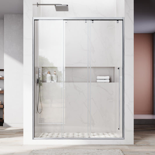 56"- 60" W×76" H Framed Stainless Steel Bypass Sliding Shower Door in Matte Black with Three 5/16" (8mm) Certified Tempered Clear Glass UKS13-60x76