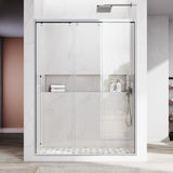 56-60英寸宽×76英寸高哑光黑色不锈钢推拉淋浴门，配有三块5/16英寸（8毫米）认证钢化透明玻璃，型号UKS13-60x76 