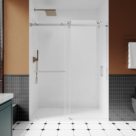 UKS05 - 56 to 60 in. W x 80 in. 1H1TB H Sliding Frameless Shower Door, EnduroShield 3/8 in. SGCC Clear Glass