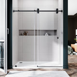 UKS04 - Puerta de ducha corrediza sin marco de 56 a 60 pulgadas de ancho x 80 pulgadas de alto, 1FP, vidrio transparente EnduroShield de 3/8 de pulgada