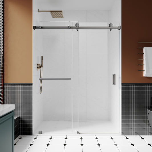 UKS05 - 56 to 60 in. W x 80 in. 1H1TB H Sliding Frameless Shower Door, EnduroShield 3/8 in. SGCC Clear Glass