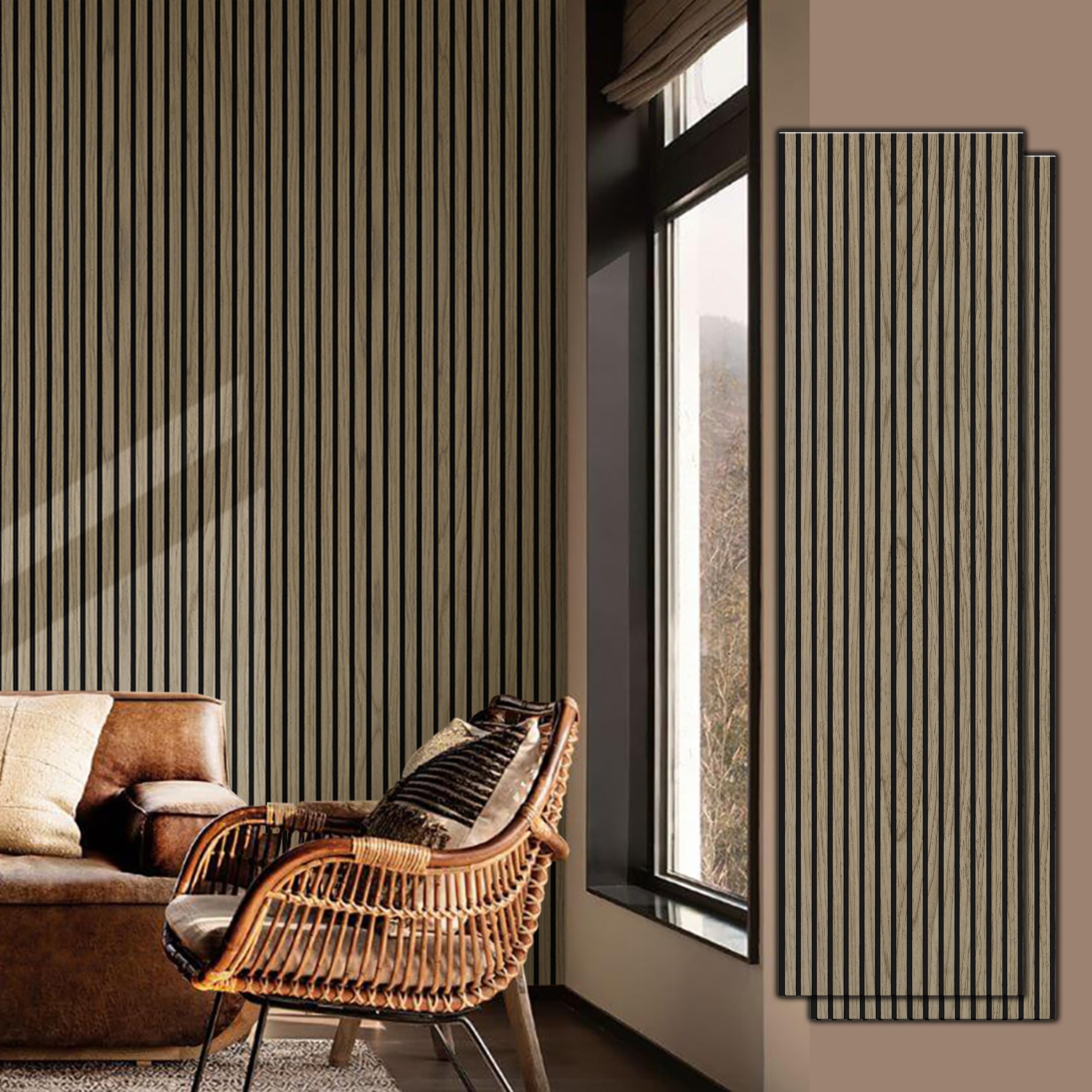 Panel de pared de listones de madera UNIKOO - 60 cm x 240 cm, panel 3D acanalado que absorbe el sonido, ideal para la decoración moderna del hogar.