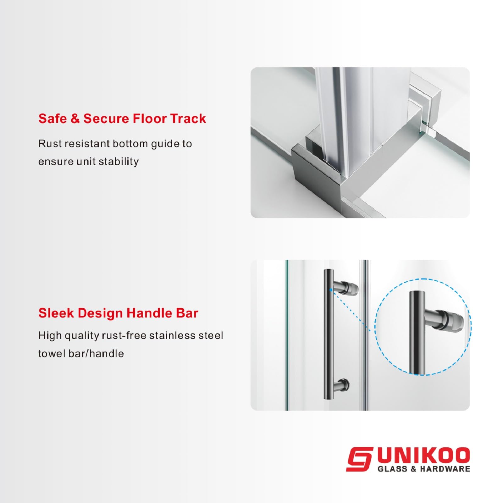 Puerta de ducha corredera sin marco UNIKOO de acero inoxidable con vidrio templado certificado Optiwhite de 3/8" (10 mm).