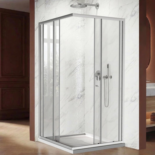 UK-E 32" L x 32" W x 72" H Square Corner Shower Door, Durable Aluminum Sliding Shower Enclosure with Enduro Shield 1/4" ANSI Certified Tempered Glass