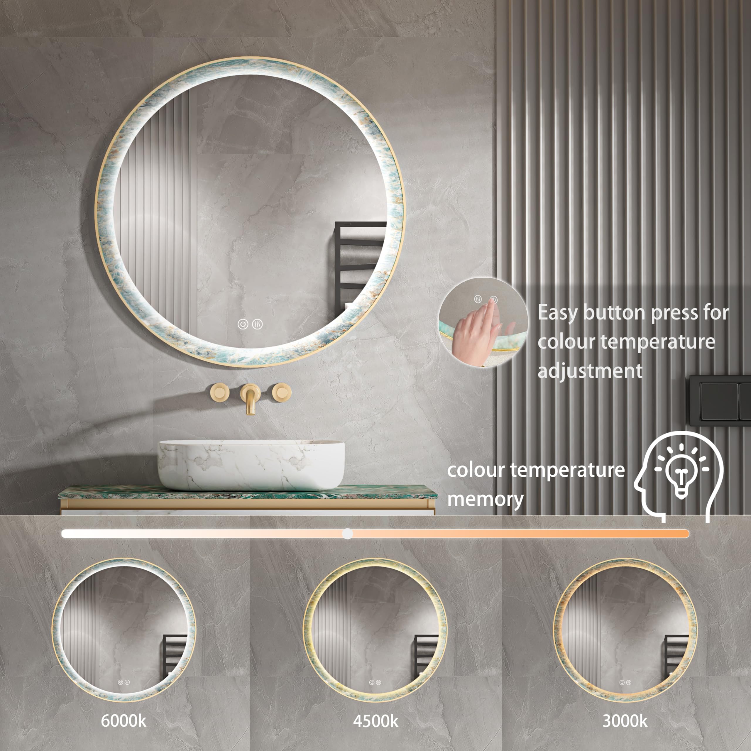 24 in. W x 24 in. H Round Stain Steel Framed LED Light Anti-Fog Bathroom Vanity Mirror