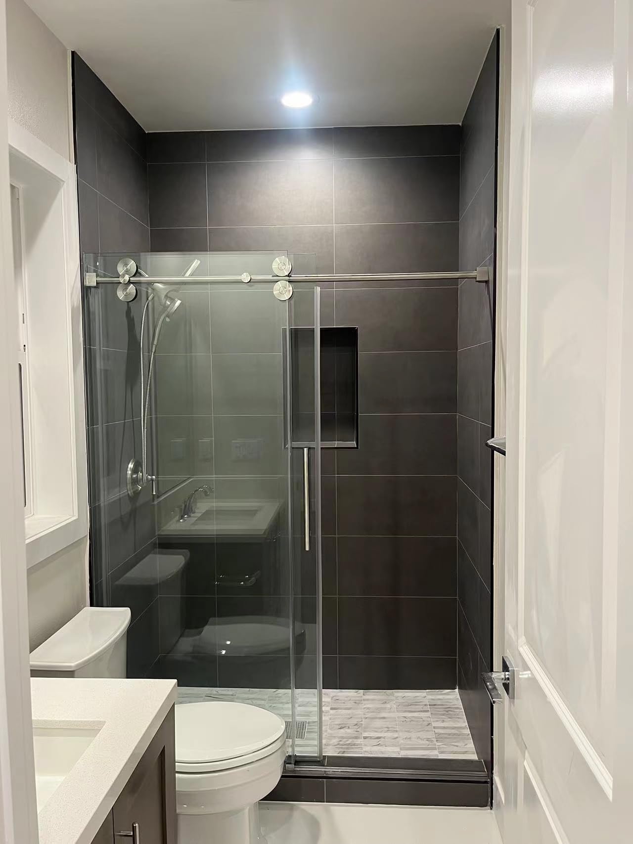 Puerta de ducha corredera sin marco UNIKOO de acero inoxidable con vidrio templado certificado Optiwhite de 3/8" (10 mm).