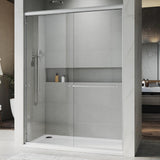 Puerta de ducha corredera doble UNIKOO de 56"-60" de ancho × 72" de alto, semiframeless, de acero inoxidable, con acabado en níquel cepillado y vidrio templado transparente certificado de 1/4" (6 mm). Serie Countesss UKD07-6072-BN