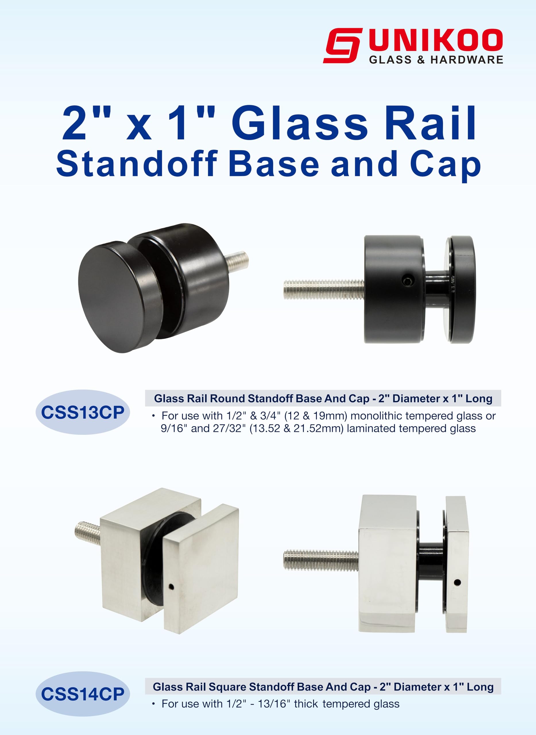 Commercial - Glass Rail Standoff Base & Cap