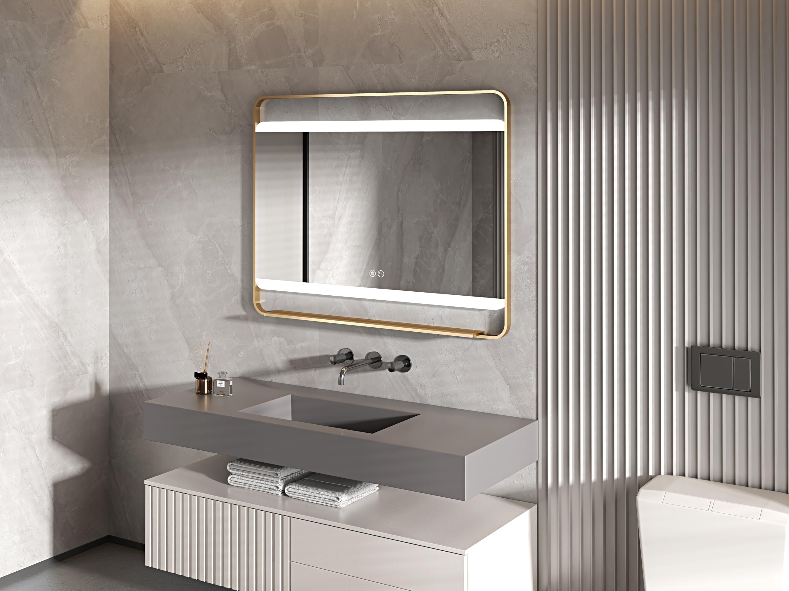 44 in. W x 33 in. H Rectangular Stain Steel Framed LED Light Anti-Fog Bathroom Vanity Mirror