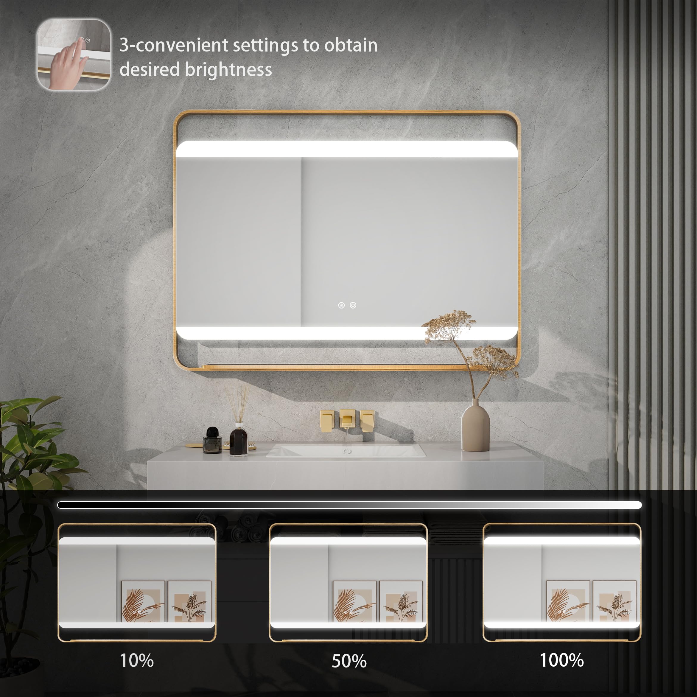 44 in. W x 33 in. H Rectangular Stain Steel Framed LED Light Anti-Fog Bathroom Vanity Mirror