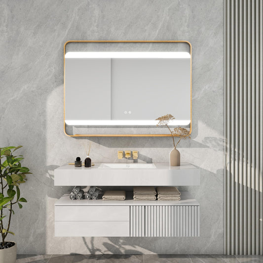 44 in. W x 33 in. H Rectangular Stain Steel Framed LED Light Anti-Fog Bathroom Vanity Mirror