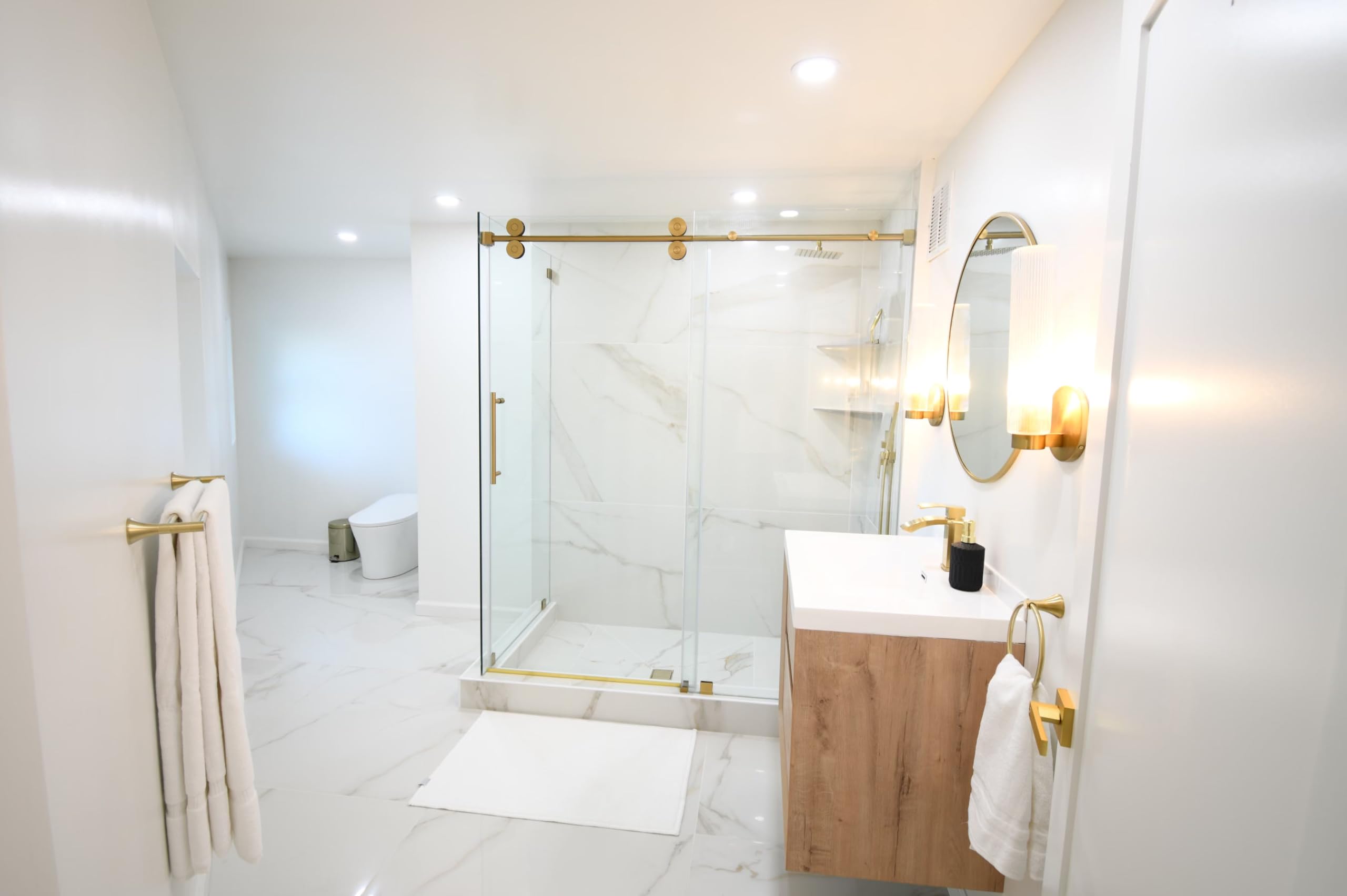 Puerta de ducha corredera sin marco UNIKOO de acero inoxidable con vidrio templado certificado Optiwhite de 3/8" (10 mm).