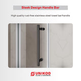 UNIKOO - Cabina de ducha corredera individual ajustable sin marco de acero inoxidable con (1) manija doble de 16”