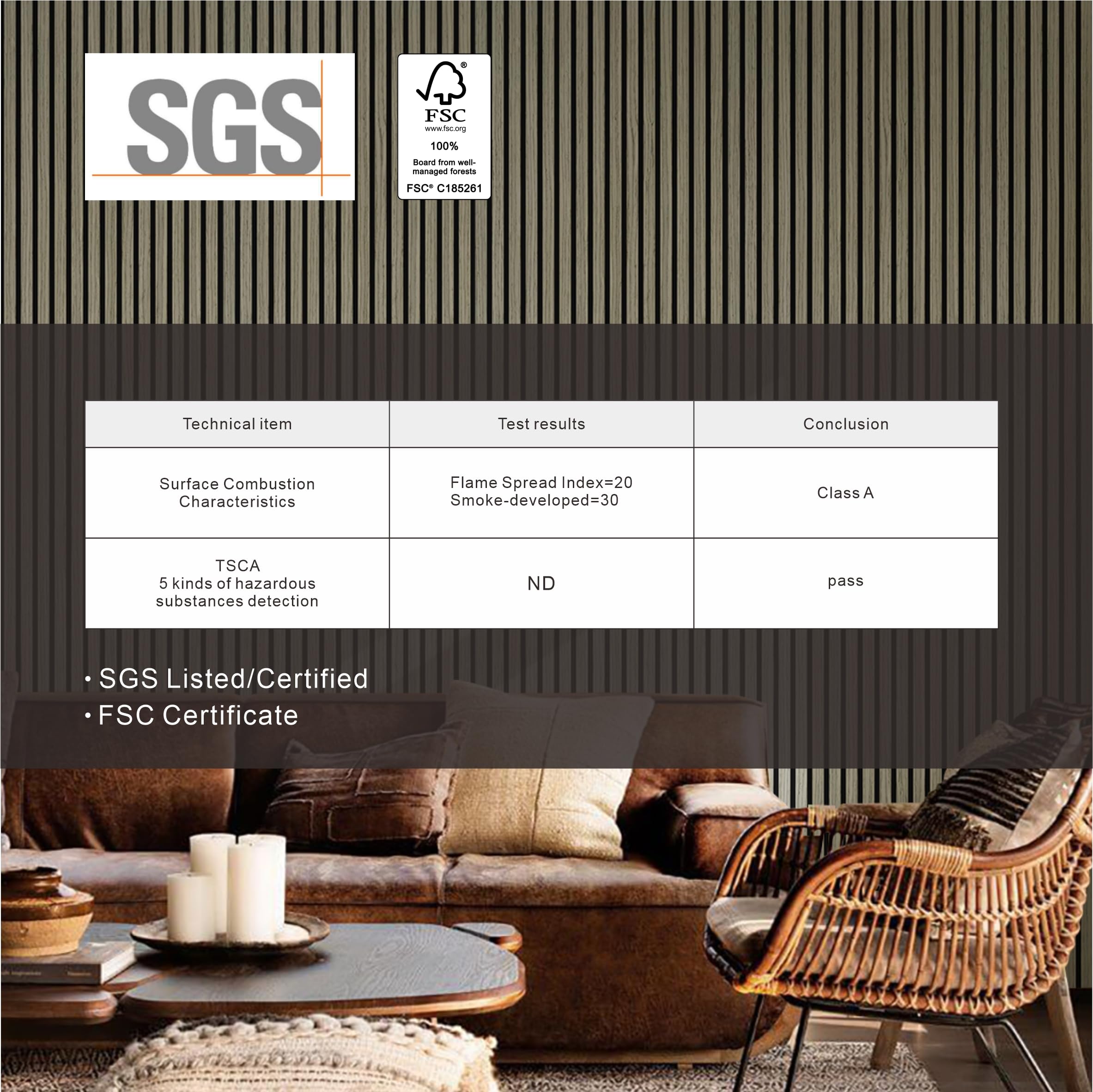 Panel de pared de listones de madera UNIKOO - 60 cm x 240 cm, panel 3D acanalado que absorbe el sonido, ideal para la decoración moderna del hogar.