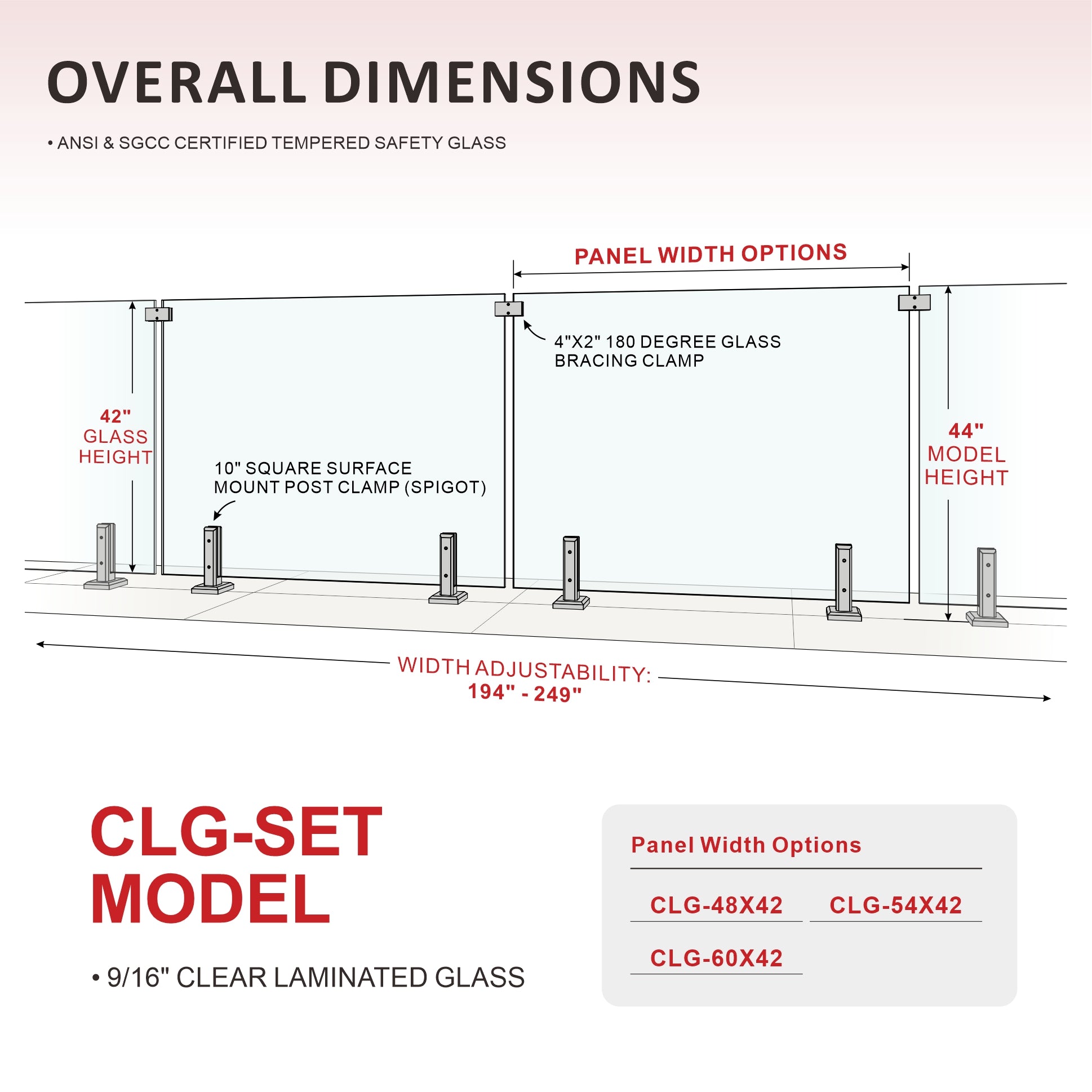 CLG-236 Glass Panel, 243x44cm, 4-Piece Set