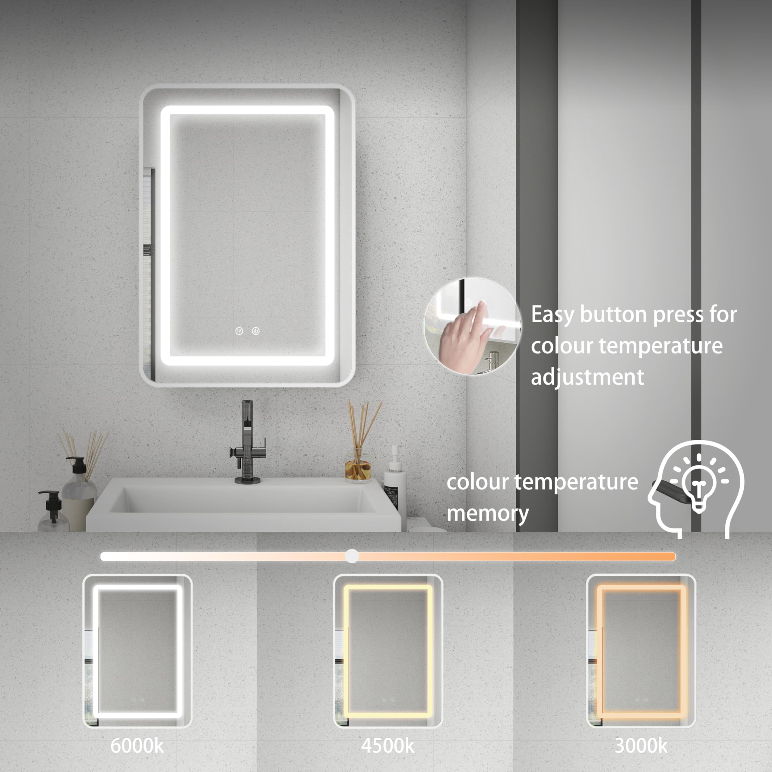 19-1/4 in. W x 27-1/4 in. H Surface Mount Right LED Light Mirror Anti-Fog Medicine Cabinet