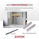 UNIKOO Frameless Stainless Steel Sliding Shower Door with 3/8" (10mm) Certified Tempered Acid-Etch e Glass. The King Series