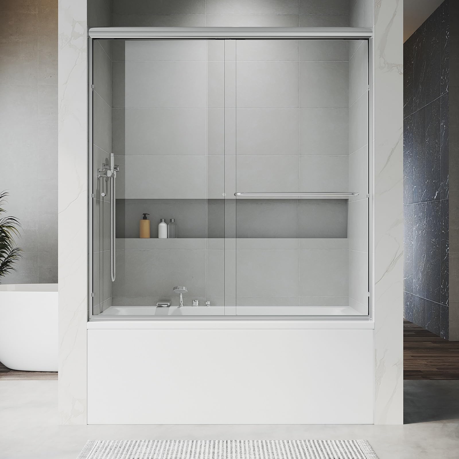 Puerta de ducha corredera doble con marco UKD07 y protección Enduro Shield