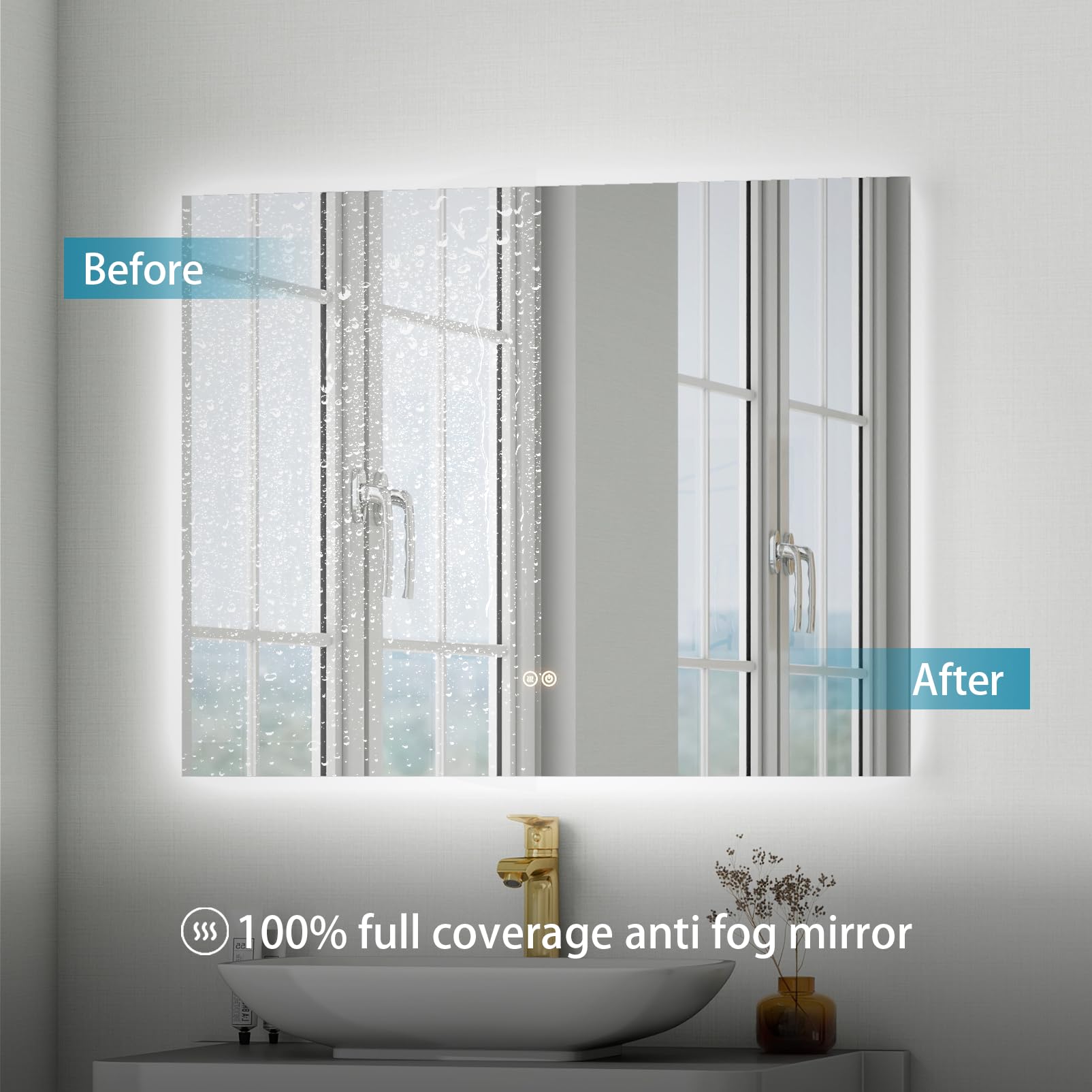 LED Backlit Bathroom Vanity Mirror with Dual Lighting, Anti-Fog, 3-Color Dimmable CRI90+, Memory Function, and Shatter-Proof Glass