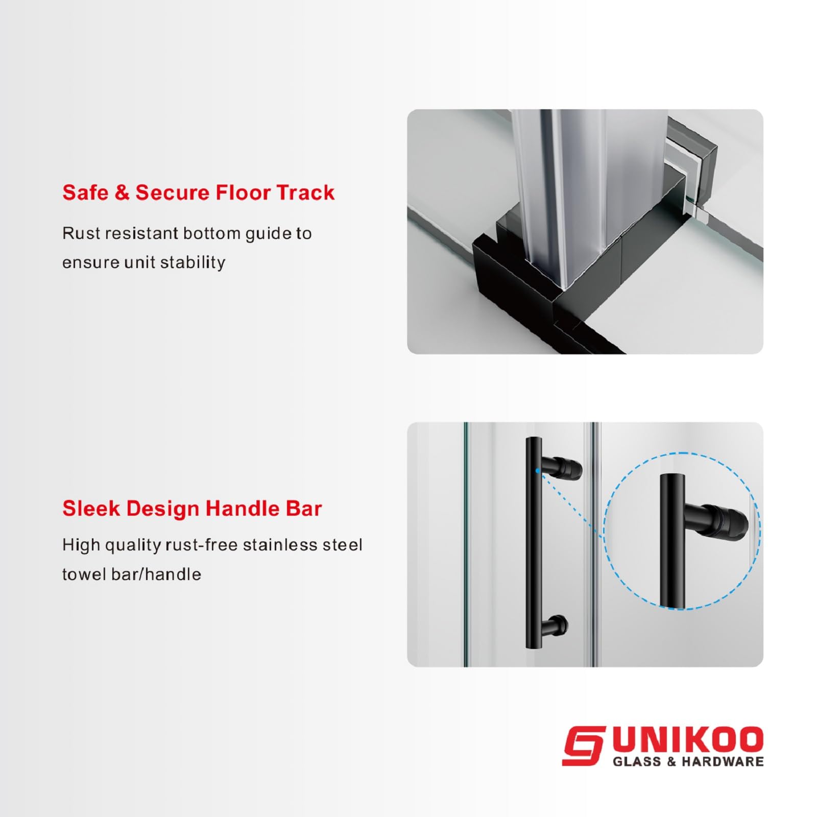 Puerta de ducha corredera sin marco UNIKOO de acero inoxidable con vidrio templado certificado Optiwhite de 3/8" (10 mm).