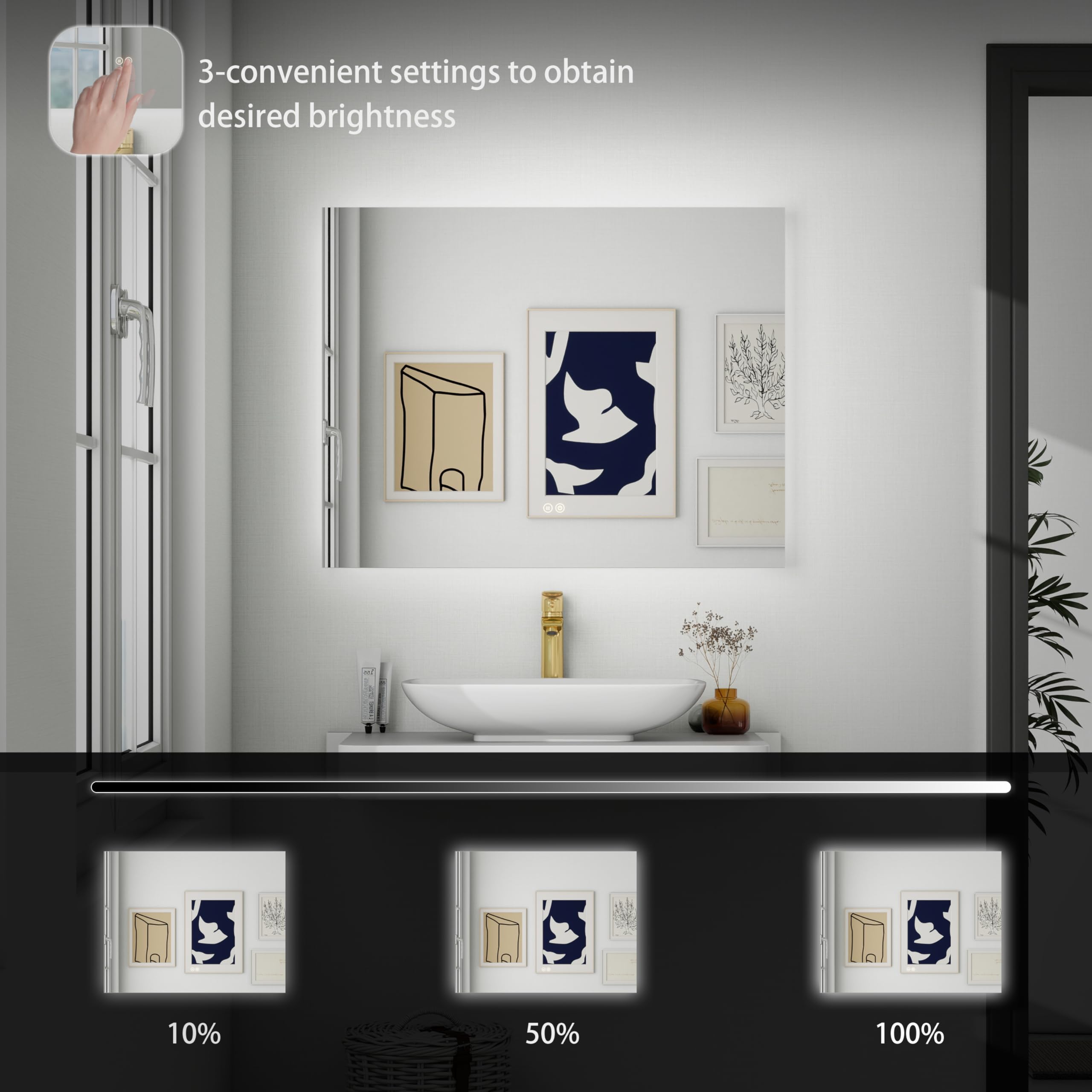 LED Backlit Bathroom Vanity Mirror with Dual Lighting, Anti-Fog, 3-Color Dimmable CRI90+, Memory Function, and Shatter-Proof Glass