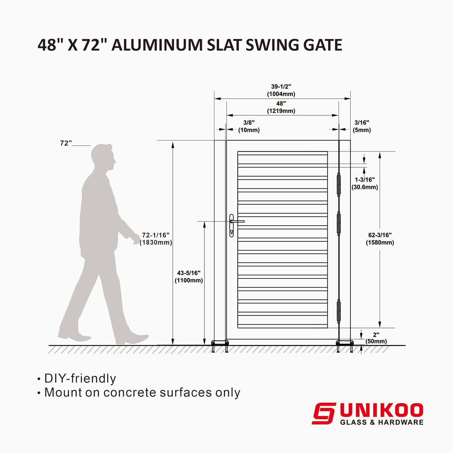 ALUMINUM SLAT SWING GATE 48inX72in
