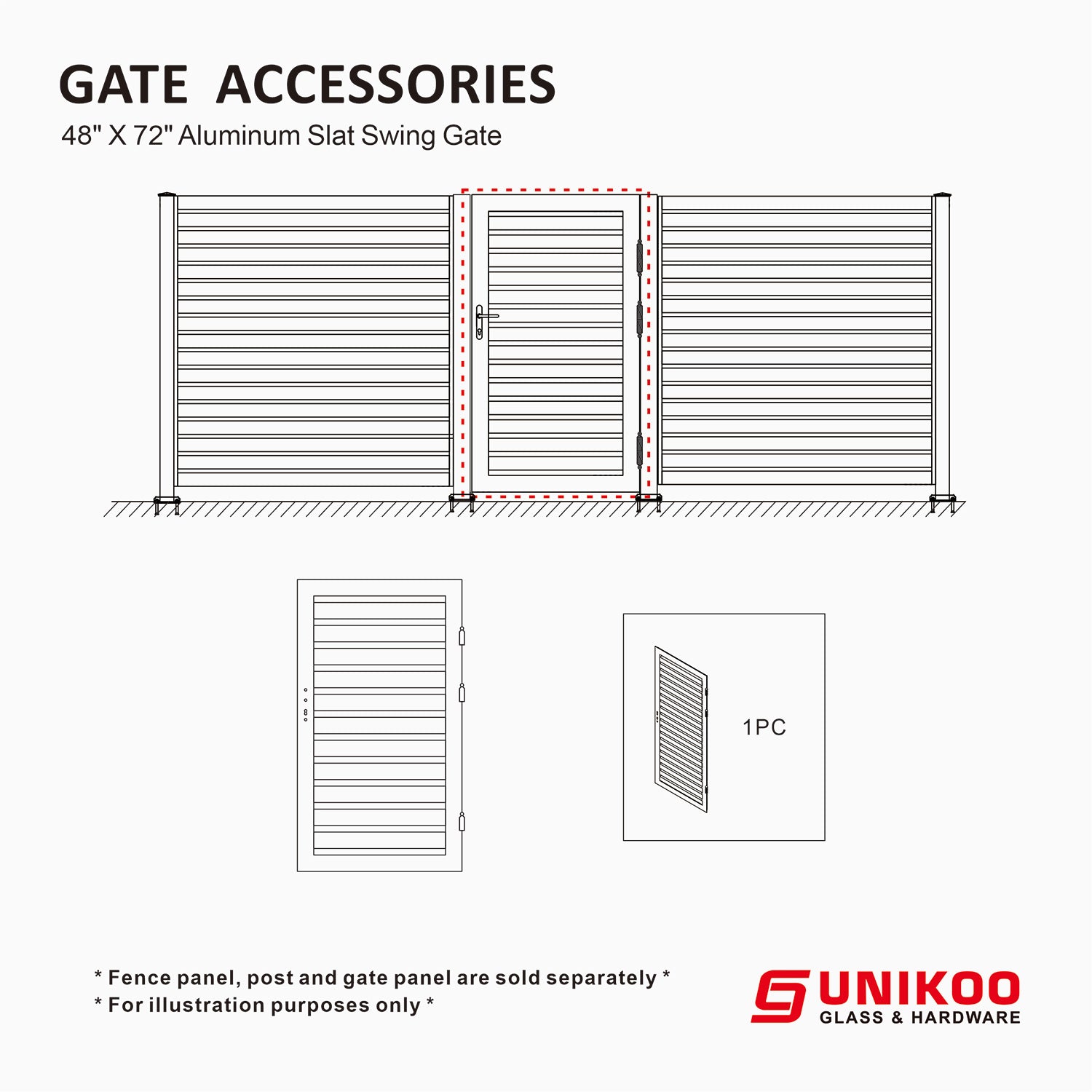 ALUMINUM SLAT SWING GATE 48inX72in