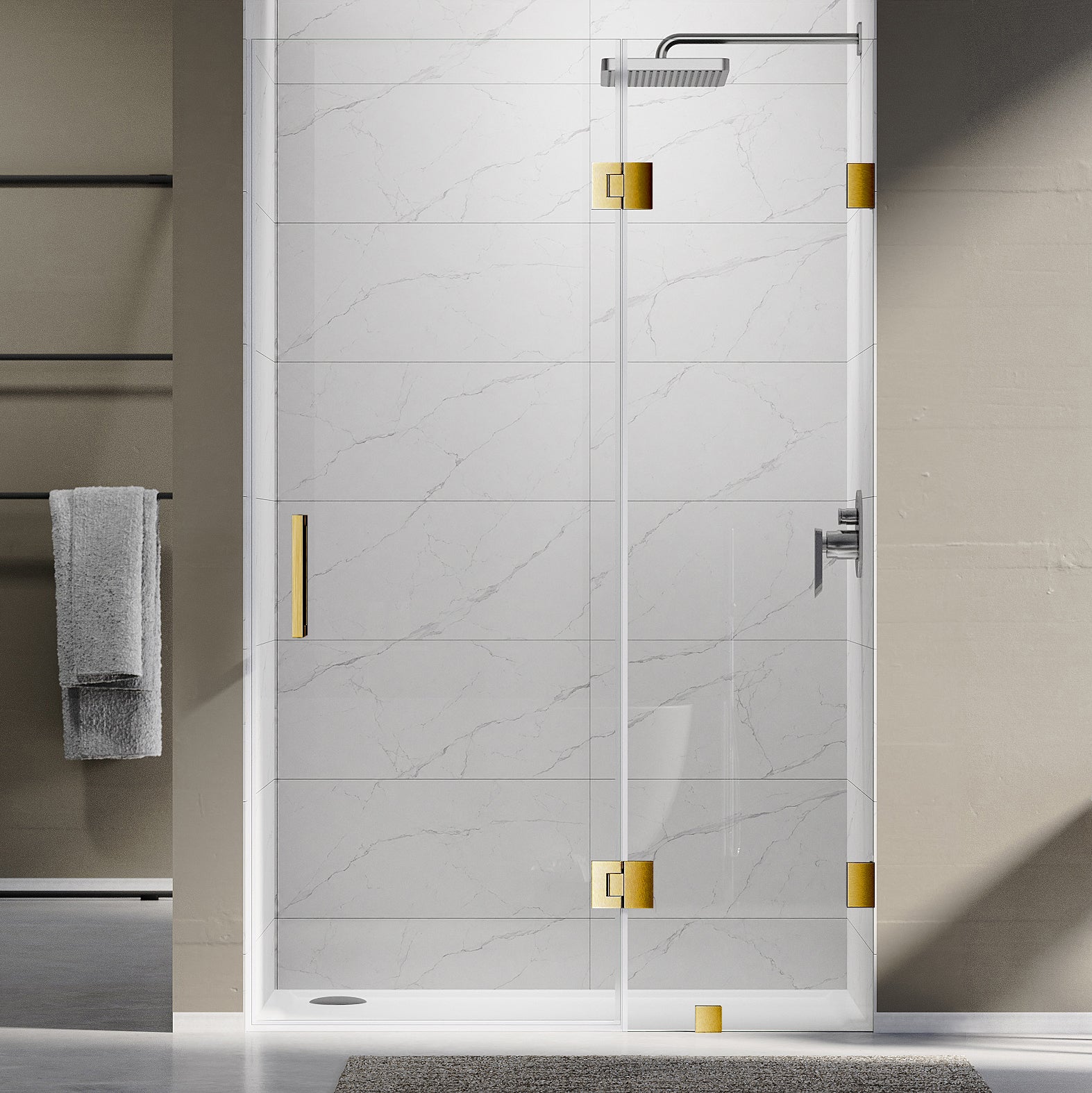 UKH07B3D 46-47 in. W x 80 in. H Frameless  Glass-to-Glass Hinged Swing Shower Door  with 3/8 in. SGCC Certified Tempered Glass