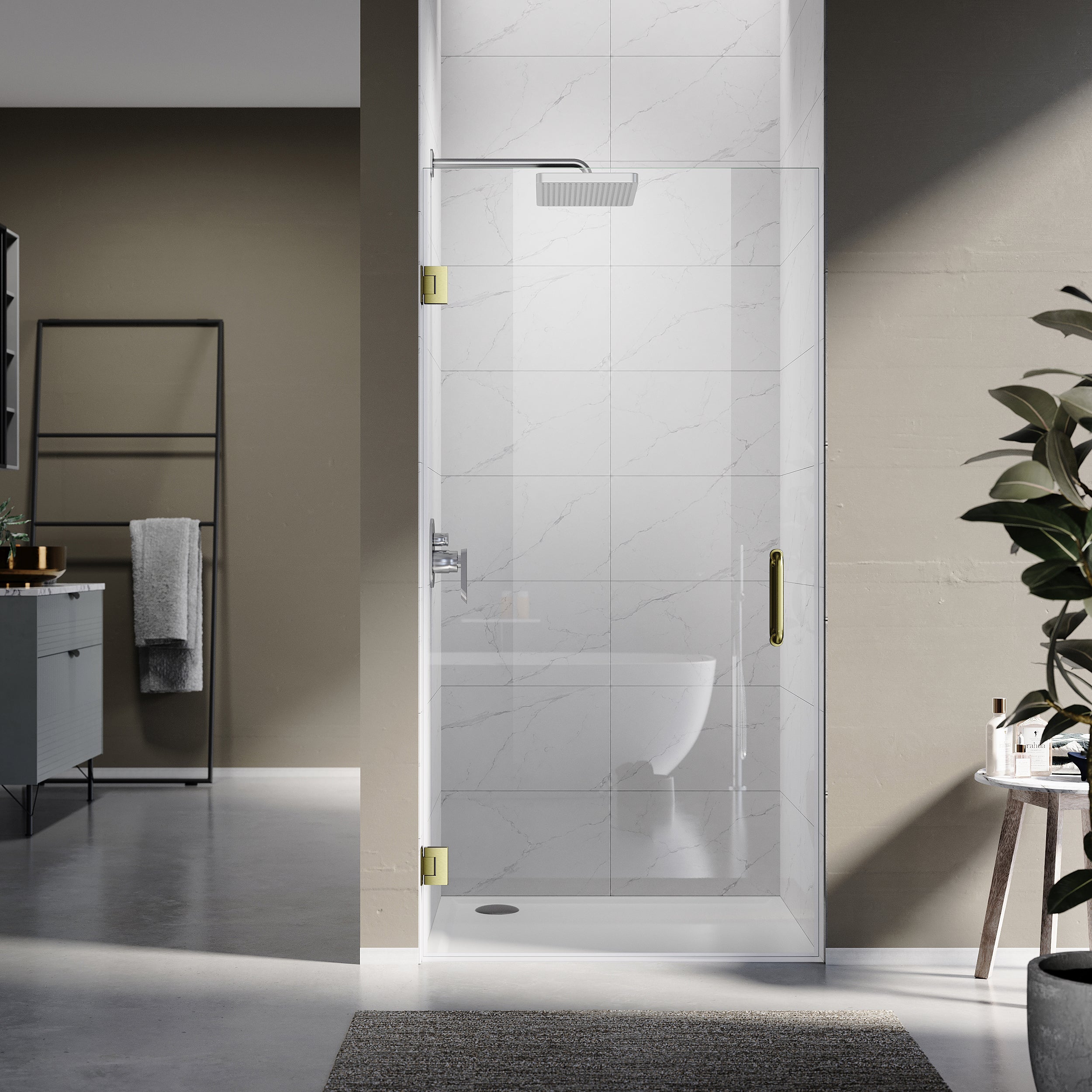 UKH07A 24-3/8 in. to 25 in. W X 80 in. H Frameless Hinged Shower Door with EnduroShield 3/8 in. Clear Glass
