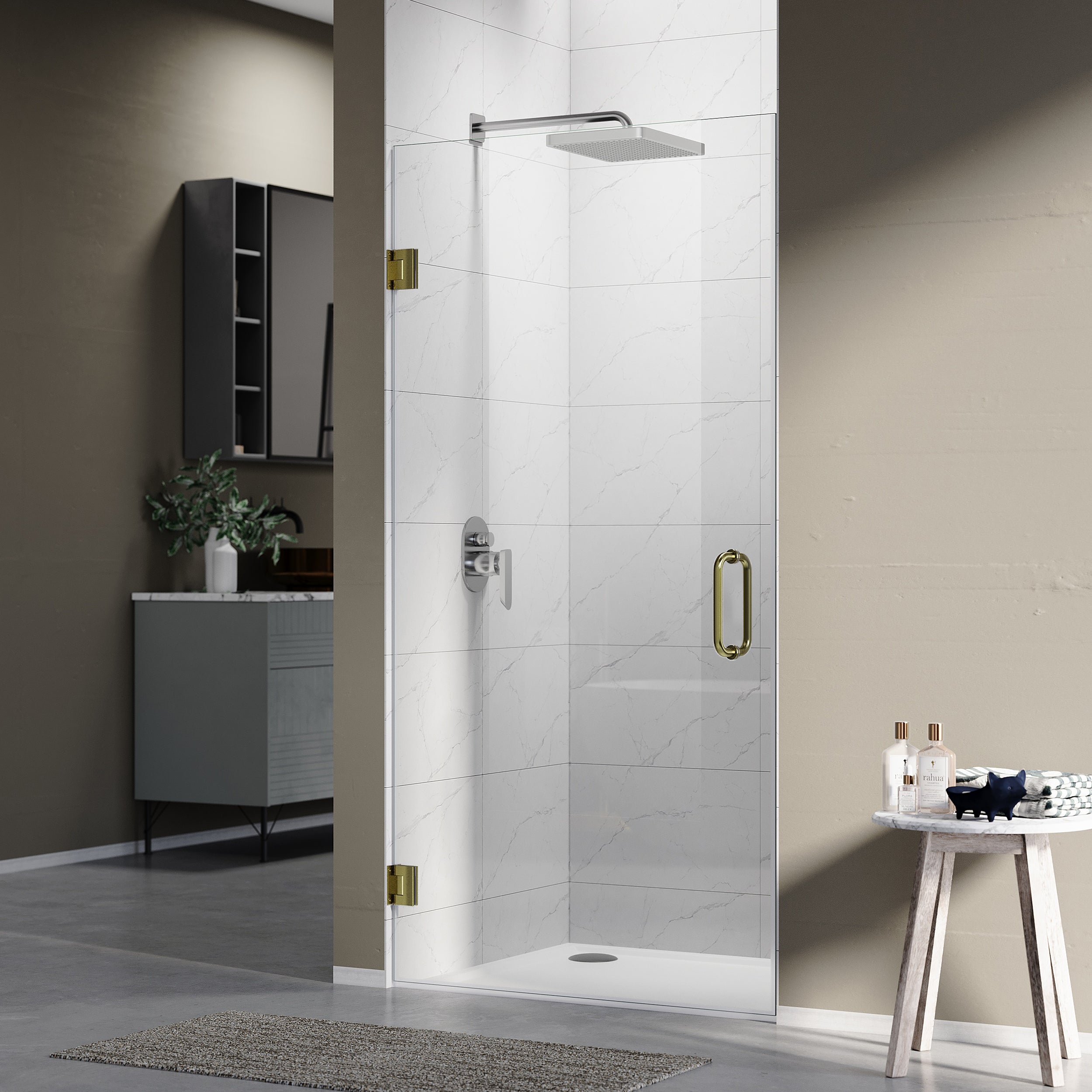 UKH07A 24-3/8 in. to 25 in. W X 80 in. H Frameless Hinged Shower Door with EnduroShield 3/8 in. Clear Glass