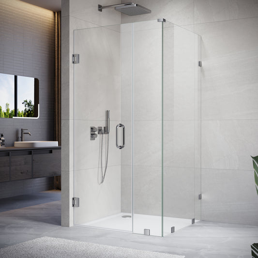 UKH07 45-1/8 to 46 in. W X 32 to 38 in. D X 80 in. H Frameless Hinged Shower Door with EnduroShield 3/8 in. Clear Glass with 26 in. Door Panel