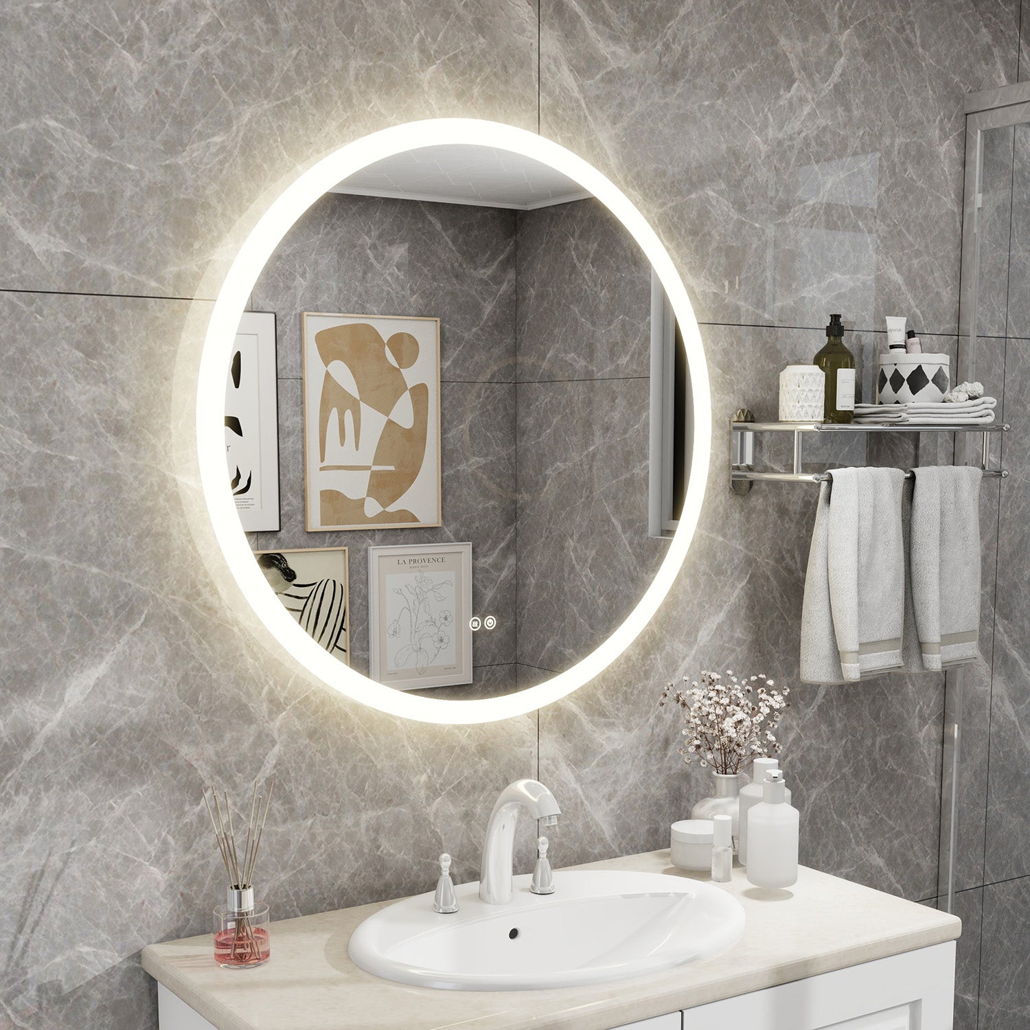 32 in. W x 32 in. H Round Frameless Anti-Fog Wall-Mounted LED Backlit Light Bathroom Vanity Mirror