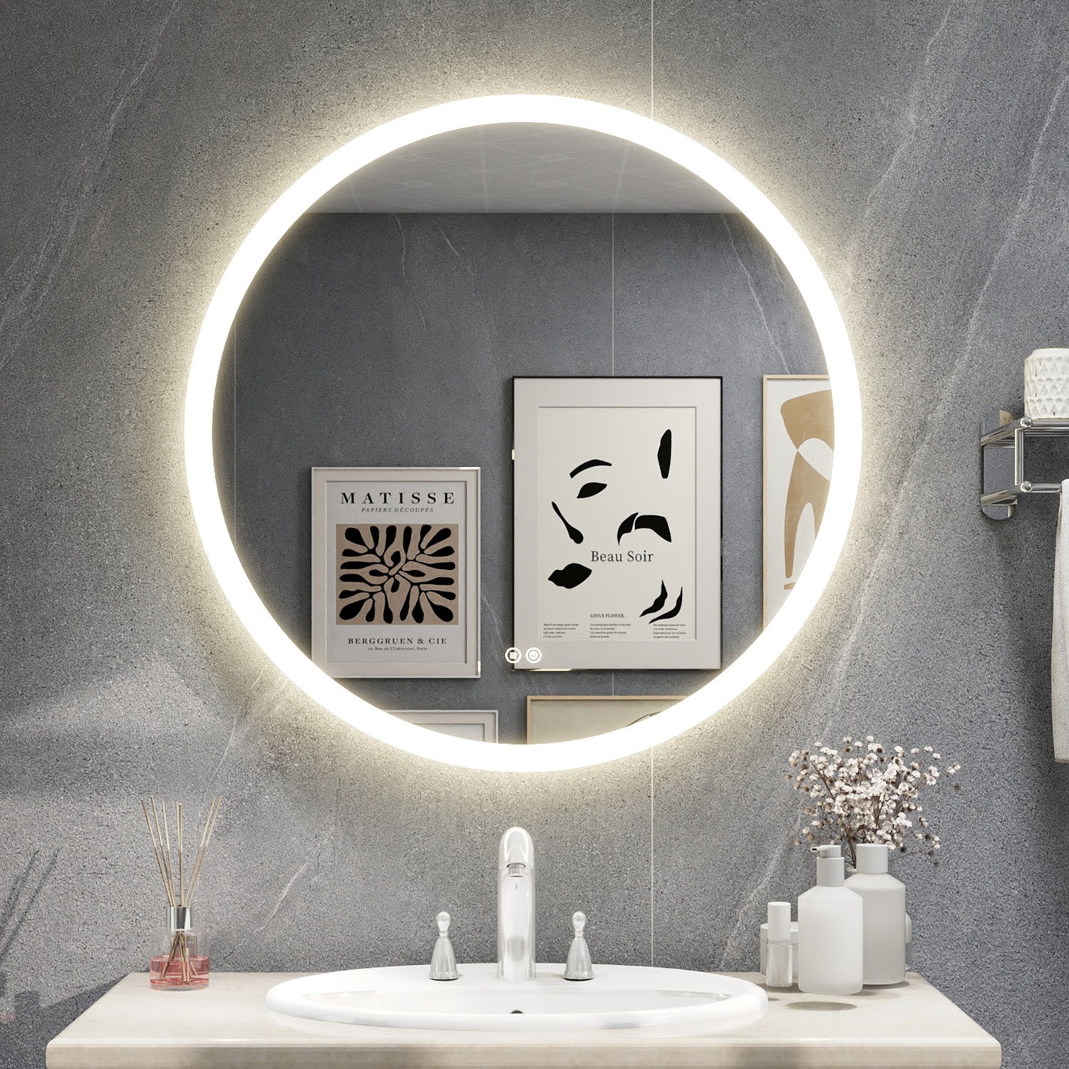 32 in. W x 32 in. H Round Frameless Anti-Fog Wall-Mounted LED Backlit Light Bathroom Vanity Mirror