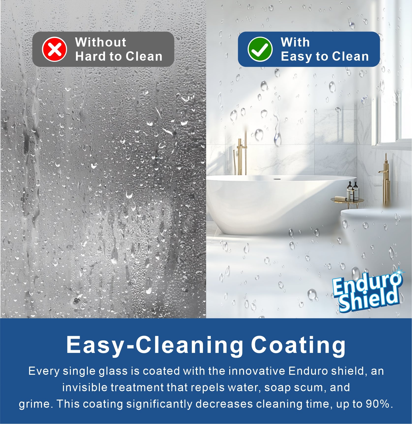 UKH07B  25" W x 80" H Shower Glass Panel, Semi-Framed Fixed Glass Shower Panel with Solid Frame, 3/8" (10mm) Thick Clear Certified Tempered Shower Door, Bathroom Shower Screen