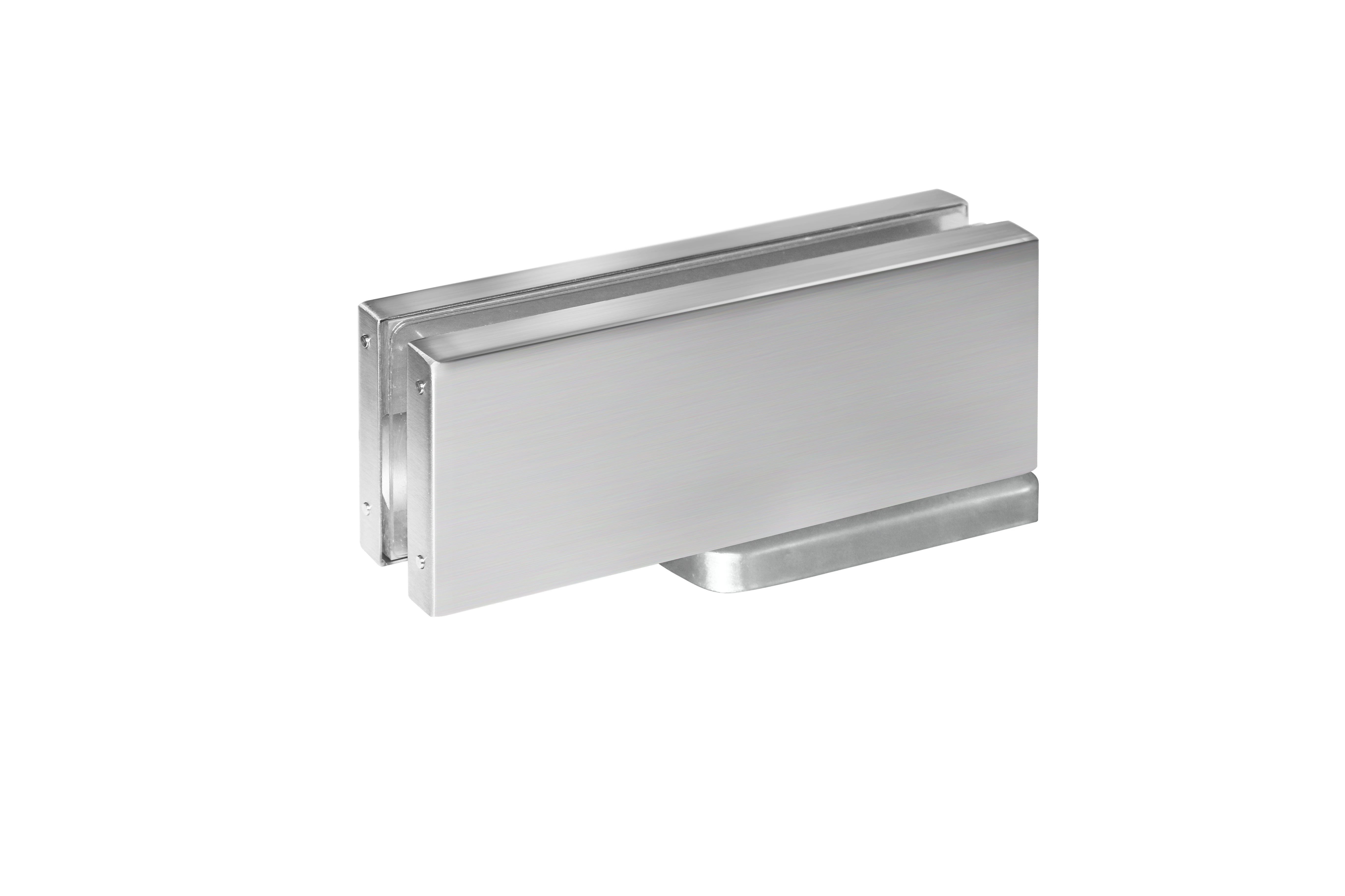 Bisagra hidráulica de suelo apta para vidrio de 5/16" a 1/2" con retención abierta a 90° hasta 150°