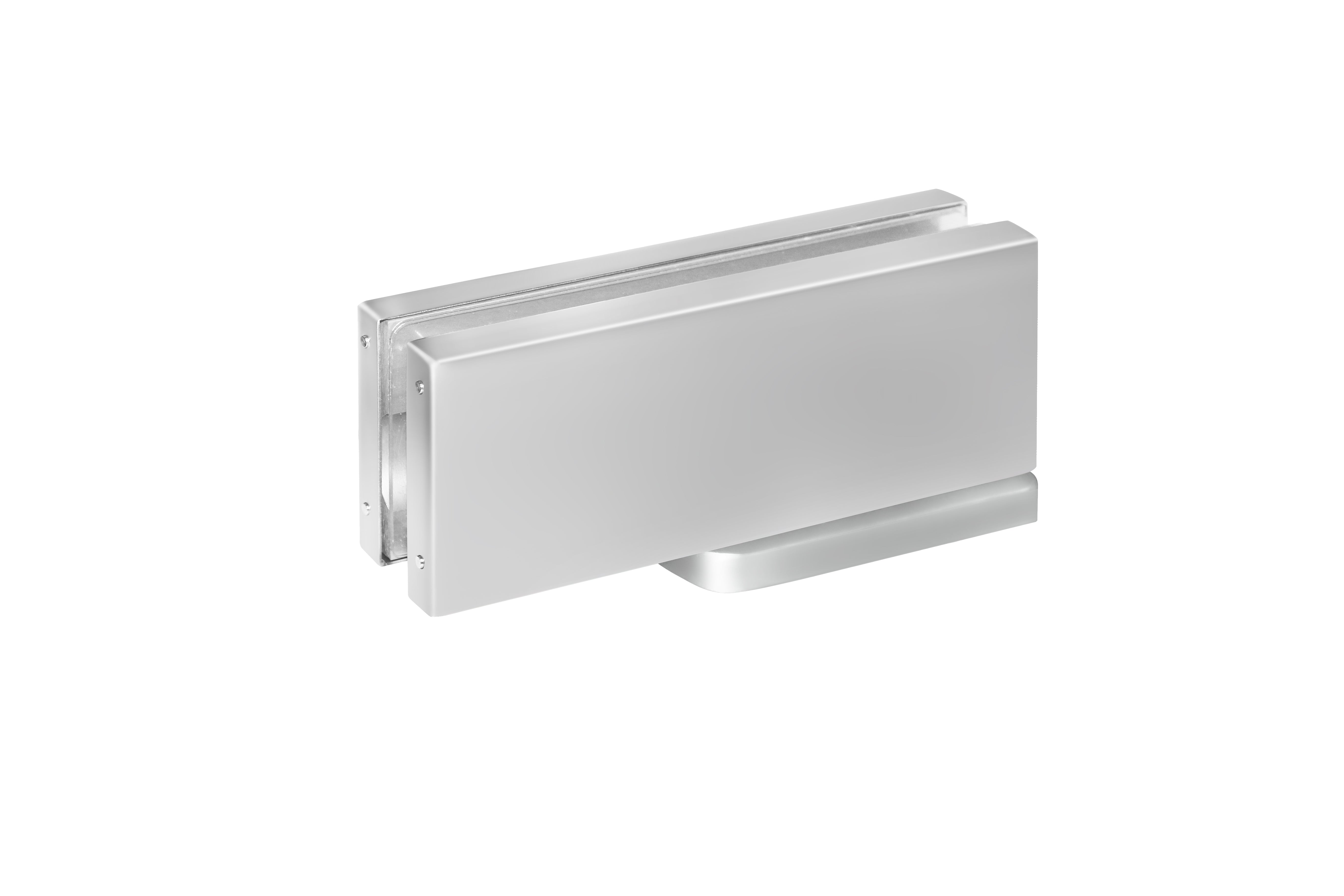 Bisagra hidráulica de suelo apta para vidrio de 5/16" a 1/2" con retención abierta a 90° hasta 150°