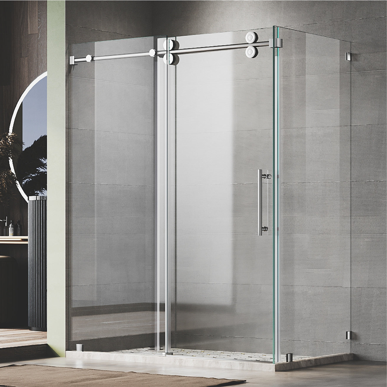 UKS04RP 50 to 55 in. W X 38-40 in. D X 76 in. H Frameless Sliding Shower Door in with EnduroShield 3/8 in. Clear Glass