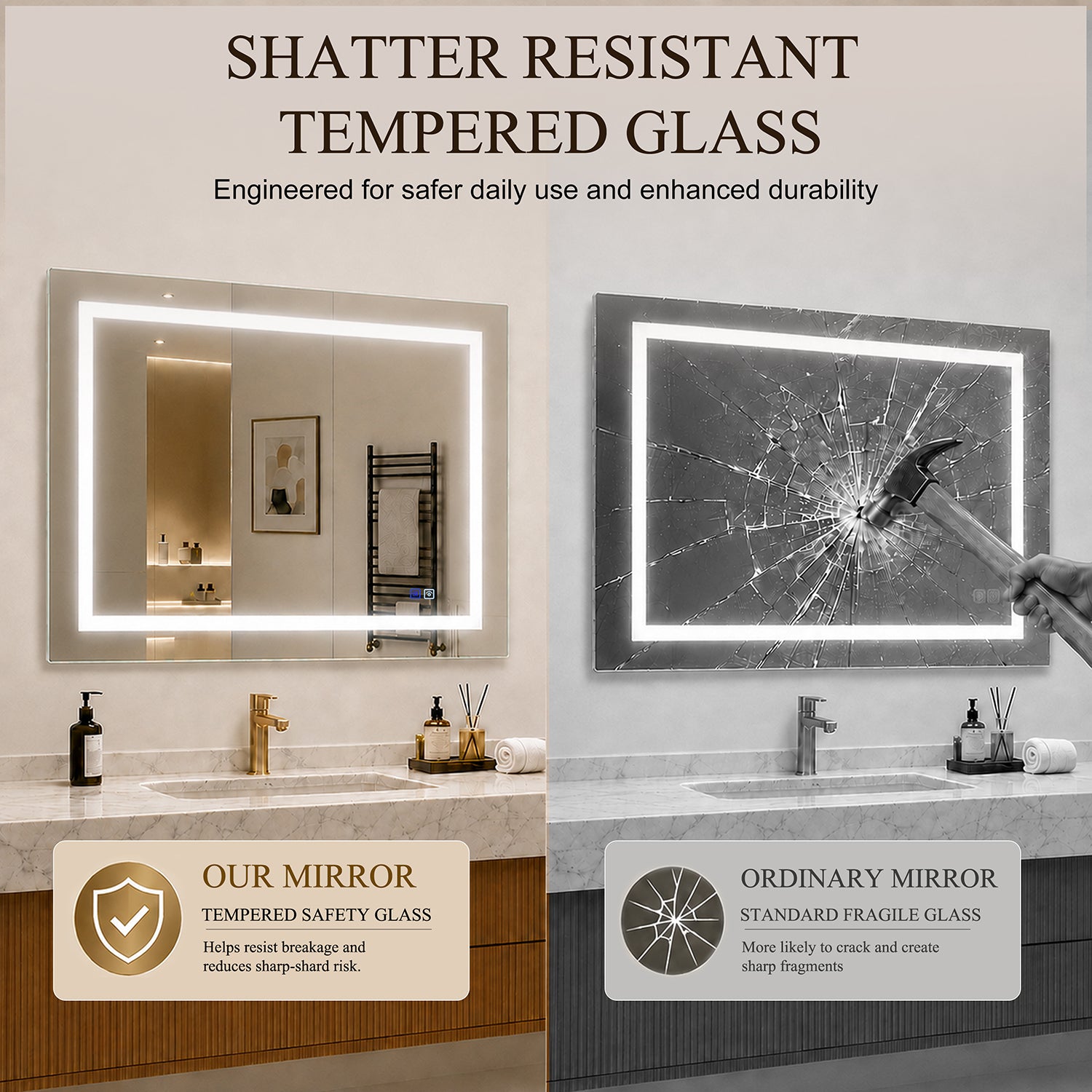 LED Mirror Frameless LED Vanity Mirror, Anti-Fog Bathroom Wall Mirror with Front Light