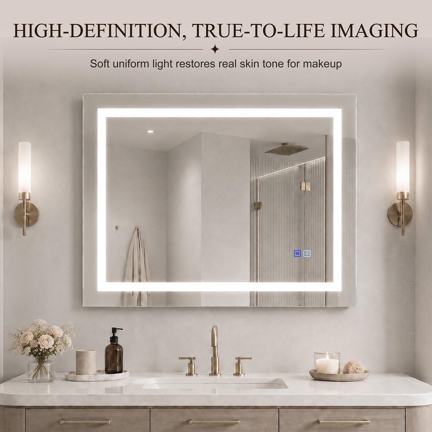 LED Mirror Frameless LED Vanity Mirror, Anti-Fog Bathroom Wall Mirror with Front Light