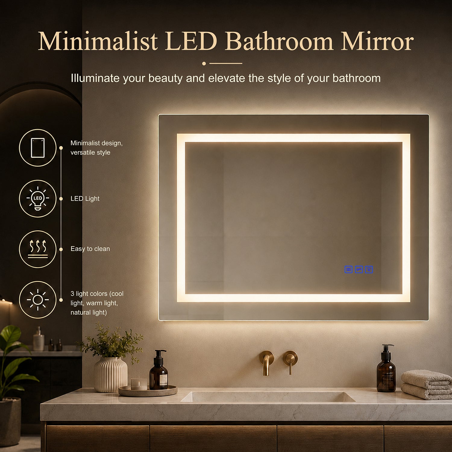 LED Mirror Frameless LED Vanity Mirror, Anti-Fog Bathroom Wall Mirror with Backlit and Front Light