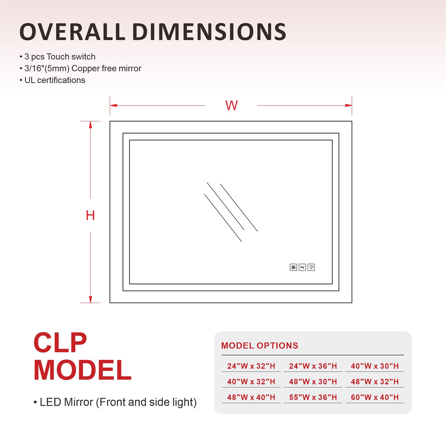 LED Mirror Frameless LED Vanity Mirror, Anti-Fog Bathroom Wall Mirror with Backlit and Front Light