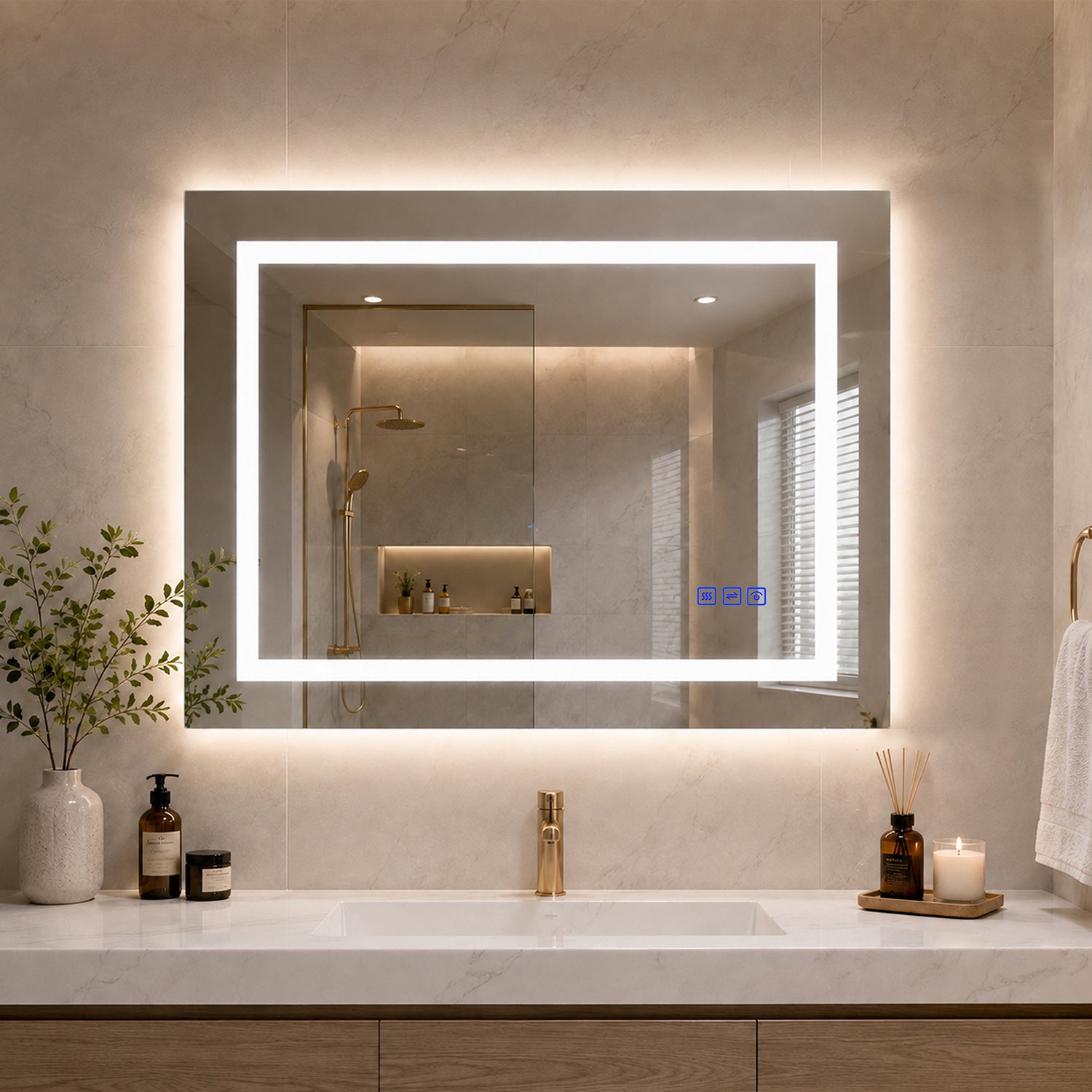 LED Mirror Frameless LED Vanity Mirror, Anti-Fog Bathroom Wall Mirror with Backlit and Front Light
