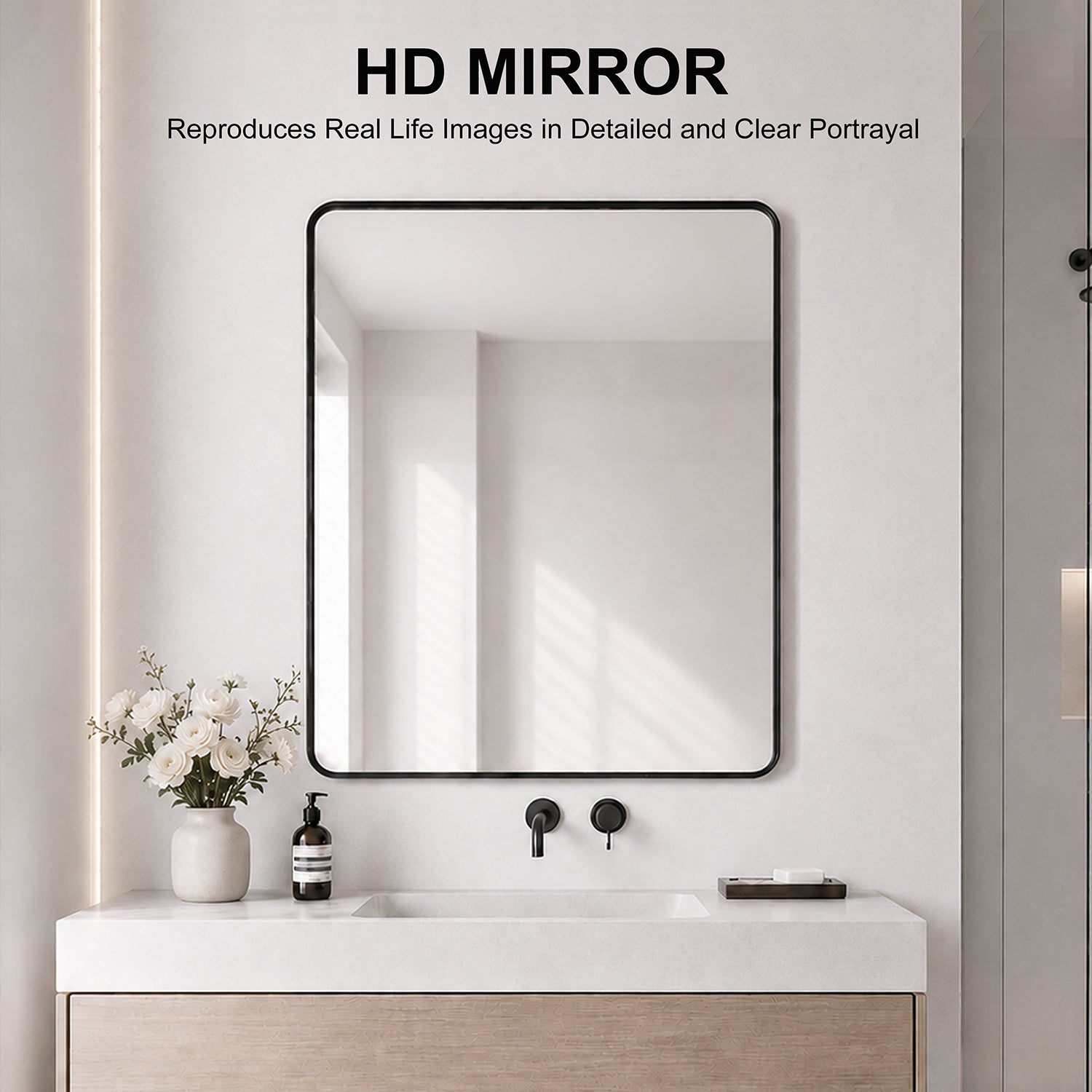 Mirror Rectangular Aluminum Alloy Framed and Tempered Glass Wall Bathroom Vanity Mirror