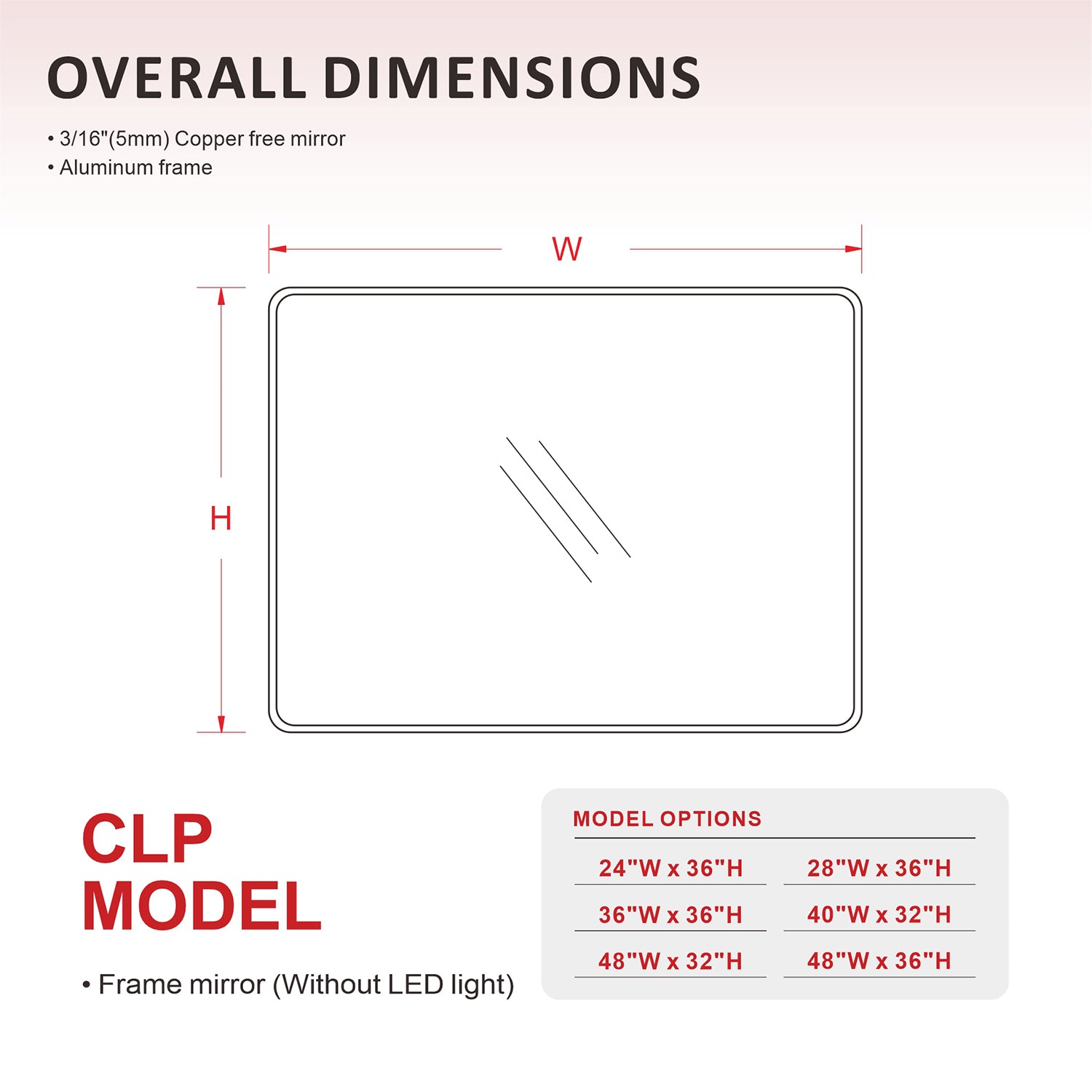 Mirror Rectangular Aluminum Alloy Framed and Tempered Glass Wall Bathroom Vanity Mirror