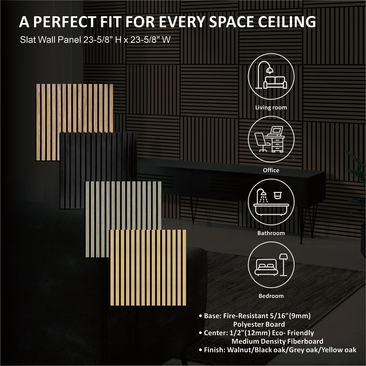 WOODEN SLAT WALL PANEL 23-5/8" H X 23-5/8"W