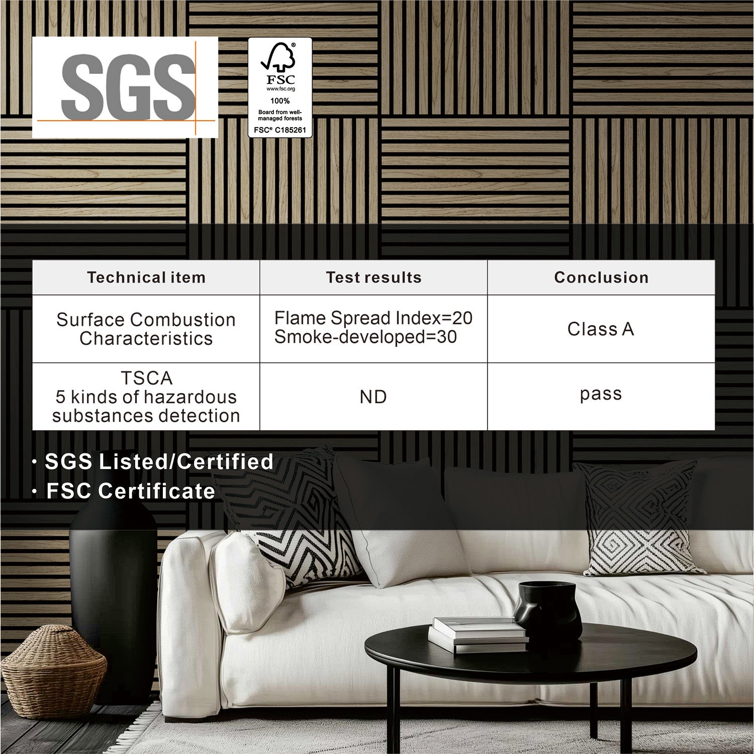 WOODEN SLAT WALL PANEL 23-5/8" H X 23-5/8"W